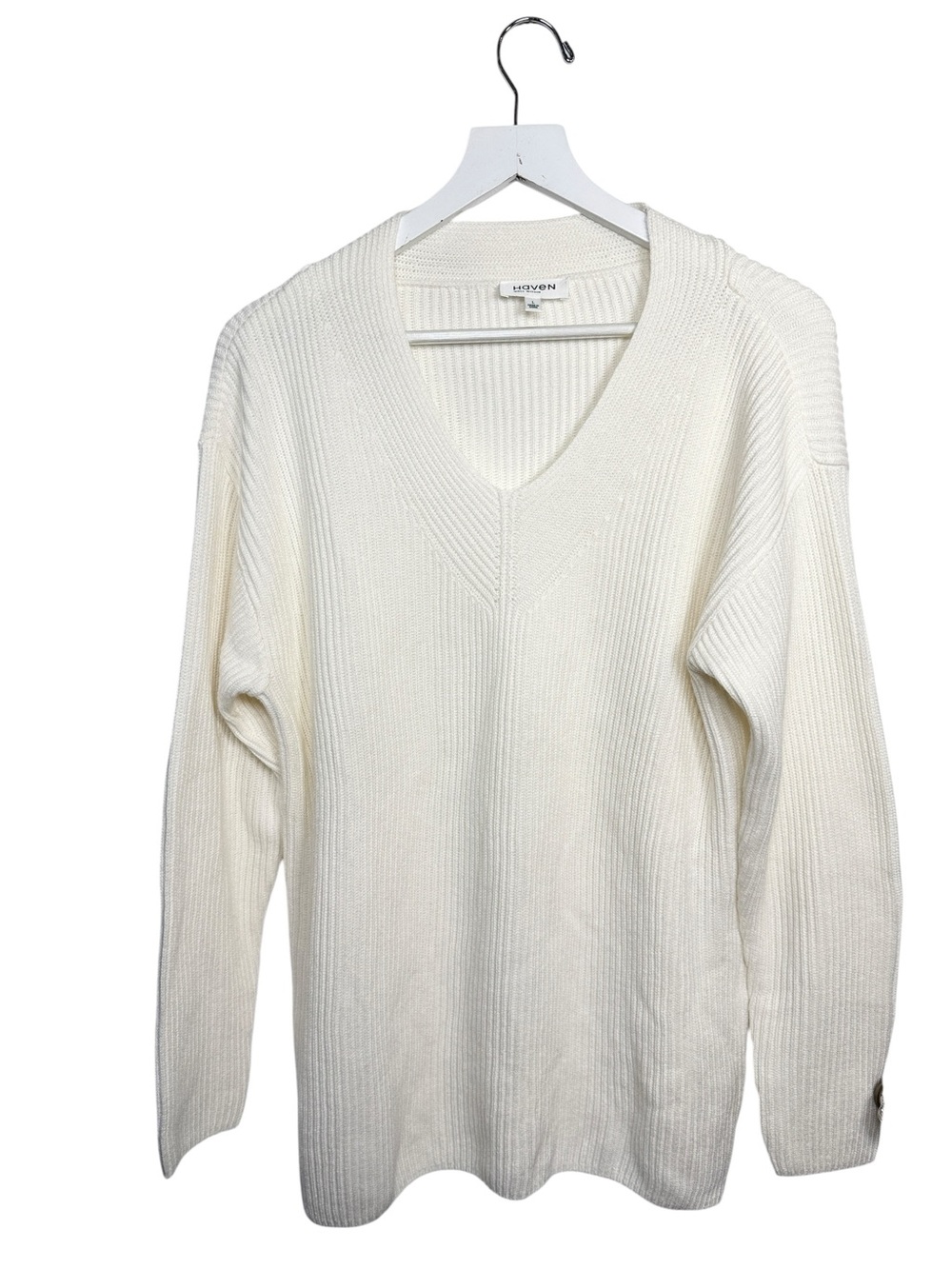 Haven Well Within Ivory Ribbed V-neck Tunic Sweater W2398 Sz L